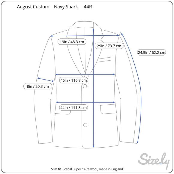 44R Mens Custom Tailored Scabal Super 140’s Blue Blazer - Suit Jacket Sport Coat - Picture 13 of 13